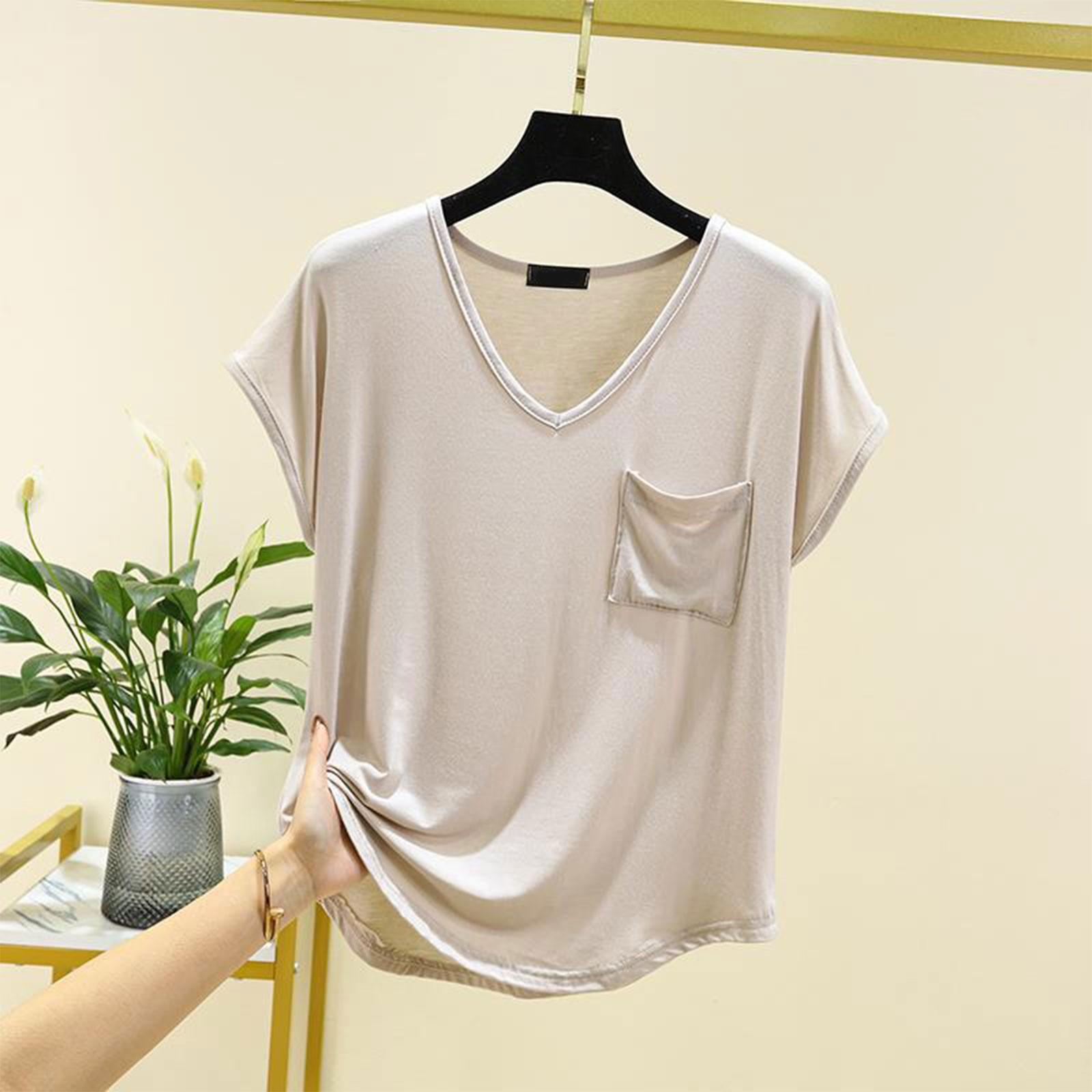 Women s Loose Casual V-neck Pocket Short Sleeved T-shirt For Summer Thin Cut Single Top Solid Color Inner Layer Bottom Layer XXL бежевий
Women s Loose Casual V-neck Pocket Short Sleeved T-shirt For Summer Thin Cut Single Top Solid Color Inner Layer Bottom Layer XXL бежевий