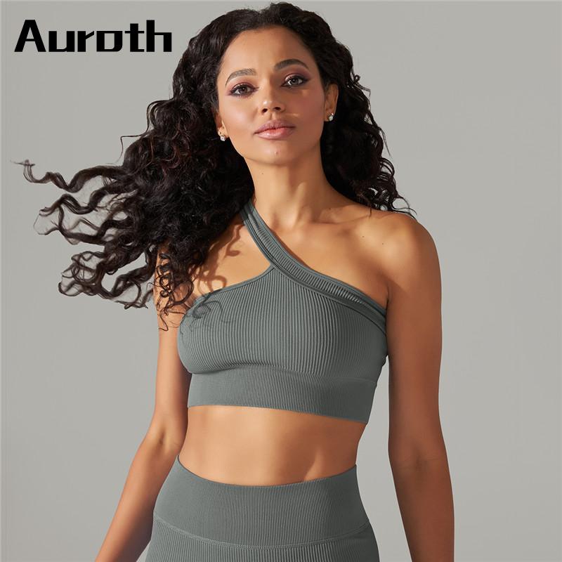 Auroth женский сексуальный спортивный бюстгальтер на одно плечо, жилет для йоги с эффектом пуш-ап, вязаный жилет для бега в тренажерном зале, спортивный жилет, топ S темно-синий