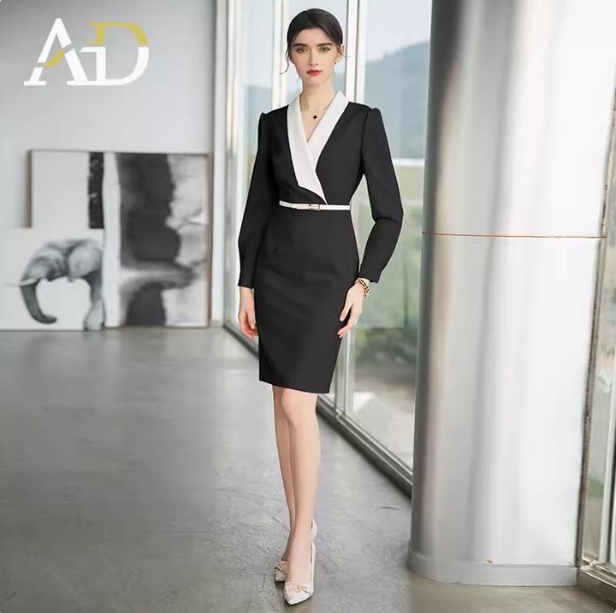 Женский желтый облегающий костюм-платье - Профессиональный стиль OL для формальных мероприятий осенью и весной Small