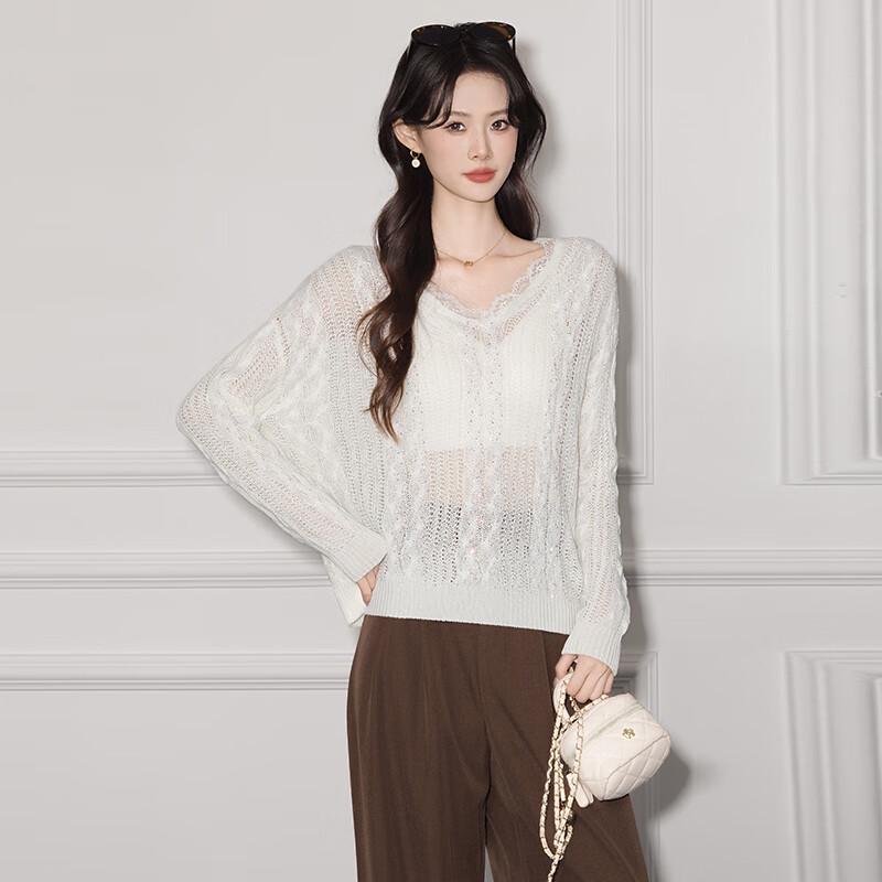 Women s Lace-Trimmed V-Neck Knit Pullover One Size
Women s Lace-Trimmed V-Neck Knit Pullover One Size