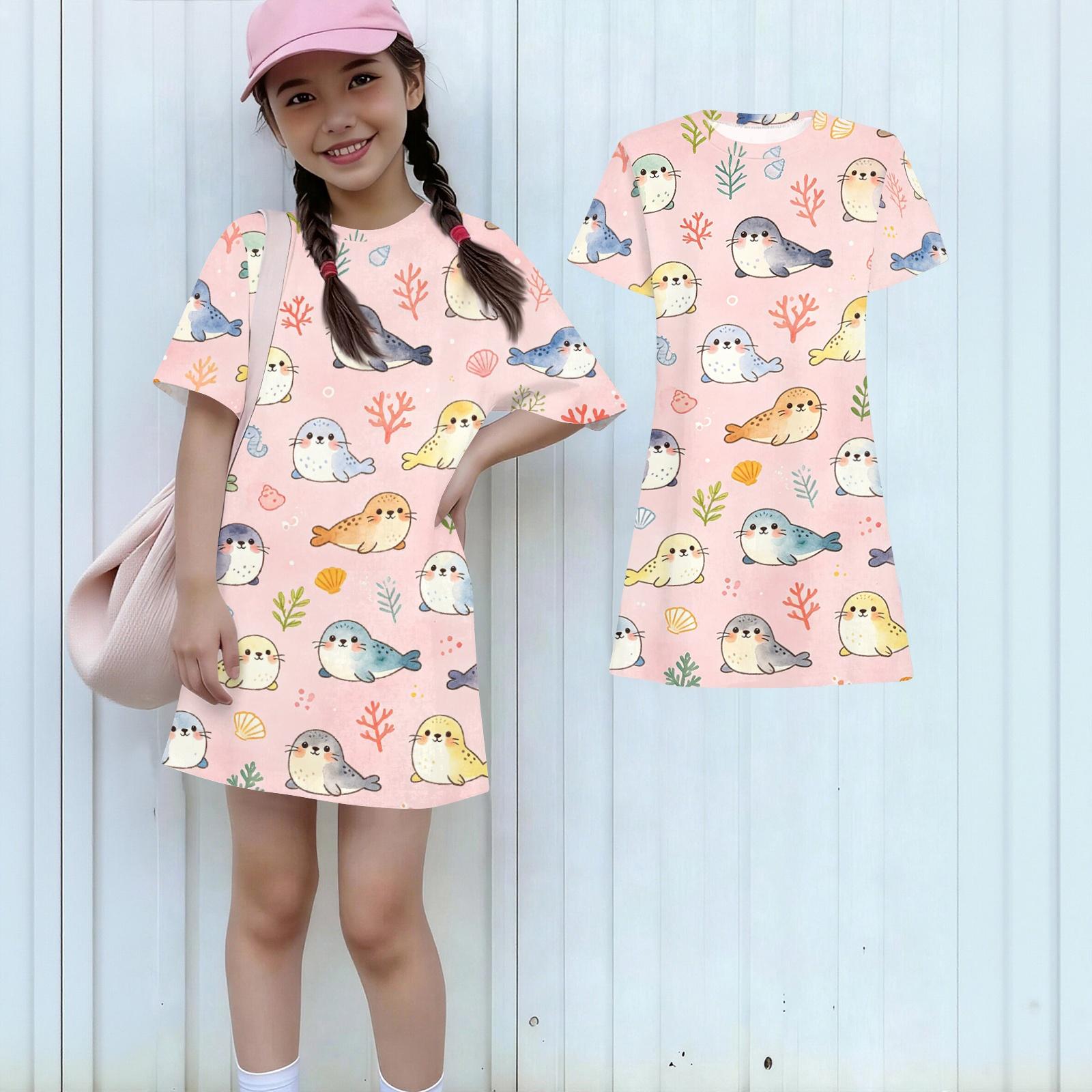 Girls Loose Fit Short Sleeve Dress Kids Animal Print Casual Round Neck Lightweight Summer Dress for Children 110
Girls Loose Fit Short Sleeve Dress Kids Animal Print Casual Round Neck Lightweight Summer Dress for Children 110