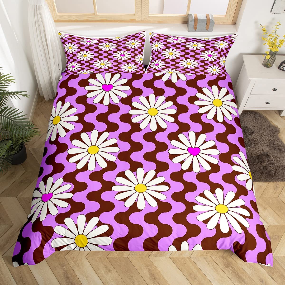 Vintage Groovy Flower Duvet Cover Cute Rainbow Butterfly Bedding Set Retro Floral Boho Pink Comforter Cover with 2 Pillow Case 140x200cm 3pcs
Vintage Groovy Flower Duvet Cover Cute Rainbow Butterfly Bedding Set Retro Floral Boho Pink Comforter Cover with 2 Pillow Case 140x200cm 3pcs