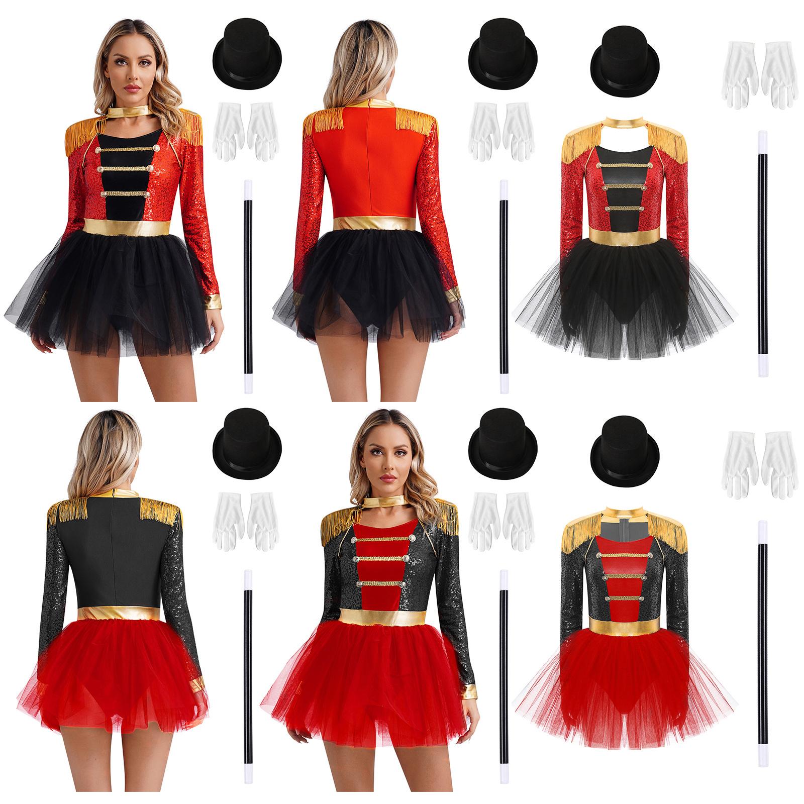 Womens Circus Ringmaster Costume 4-Piece Set Fringed Sequined Dress with Bowler Hat Gloves Magic Wand S чорний
Womens Circus Ringmaster Costume 4-Piece Set Fringed Sequined Dress with Bowler Hat Gloves Magic Wand S чорний