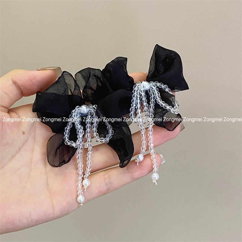 French Chiffon Crystal Bow Tassel Earrings - Retro Design
French Chiffon Crystal Bow Tassel Earrings - Retro Design