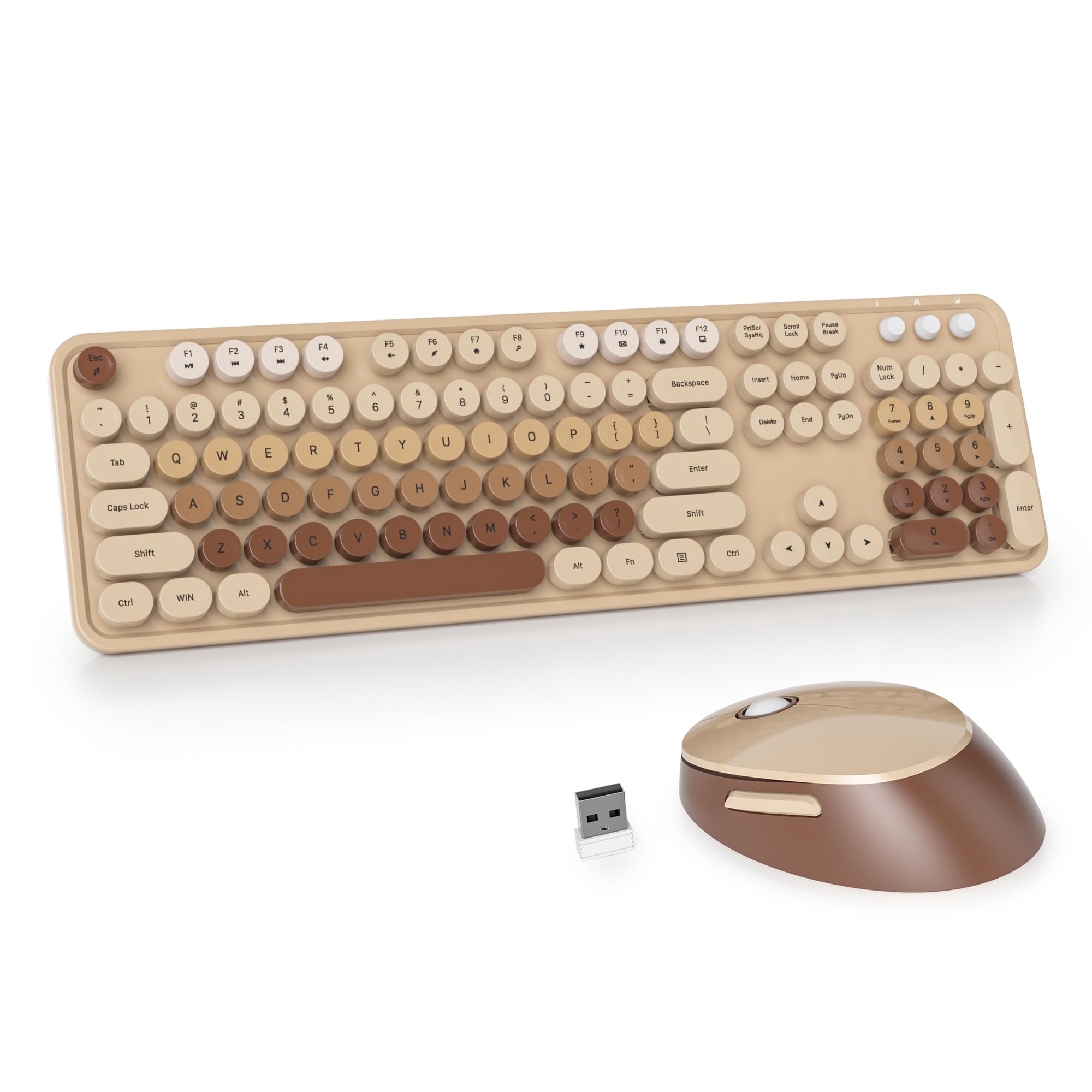 Coffee Wireless Keyboard and 104 Keys Full Size Cute Colorful Keyboard with Number Retro Typewriter Round Keycaps for Windows PC US Layout Brown
Coffee Wireless Keyboard and 104 Keys Full Size Cute Colorful Keyboard with Number Retro Typewriter Round Keycaps for Windows PC US Layout Brown