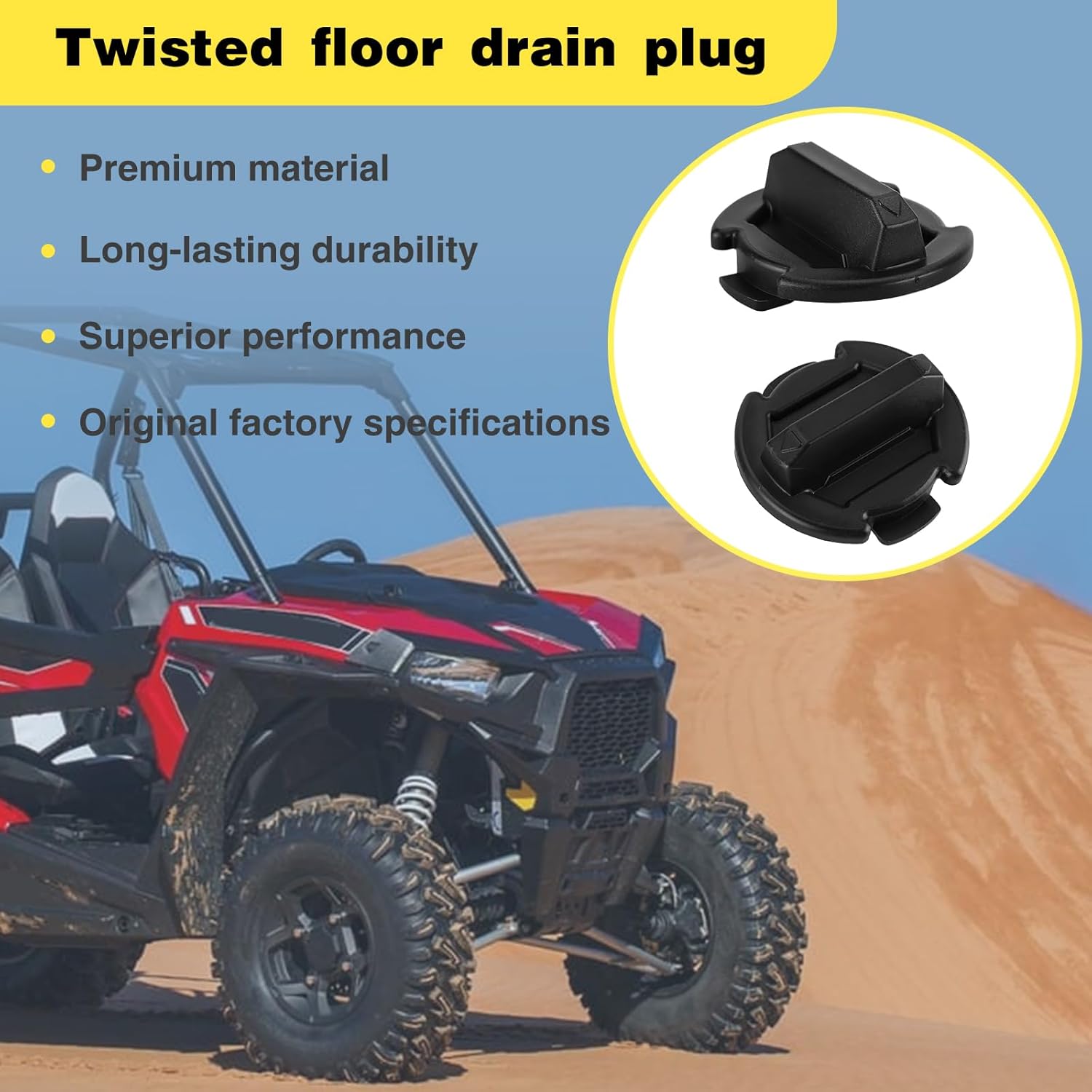 Pair of Twist Floor Drain Plug Compatible for Polaris RZR 900 1000 Turbo S XP 4 S4 4P RS1
Pair of Twist Floor Drain Plug Compatible for Polaris RZR 900 1000 Turbo S XP 4 S4 4P RS1