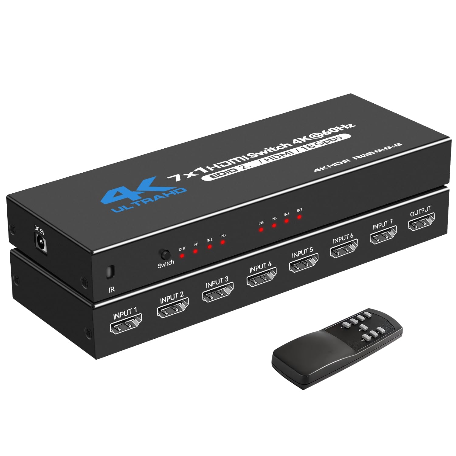 HDMI Switcher HDMI Selector 7 Inputs 1 Output HDM I Switcher HDM I Compatible HDM I Switcher HDR10 3D 18Gbps Switchable Remote Control Included
HDMI Switcher HDMI Selector 7 Inputs 1 Output HDM I Switcher HDM I Compatible HDM I Switcher HDR10 3D 18Gbps Switchable Remote Control Included
