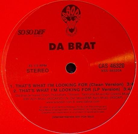 12inch Record DA BRAT - That s What I m Looking For CAS46320 So So Def 1999 US Rap & Hip-Hop/R&B Used
12inch Record DA BRAT - That s What I m Looking For CAS46320 So So Def 1999 US Rap & Hip-Hop/R&B Used