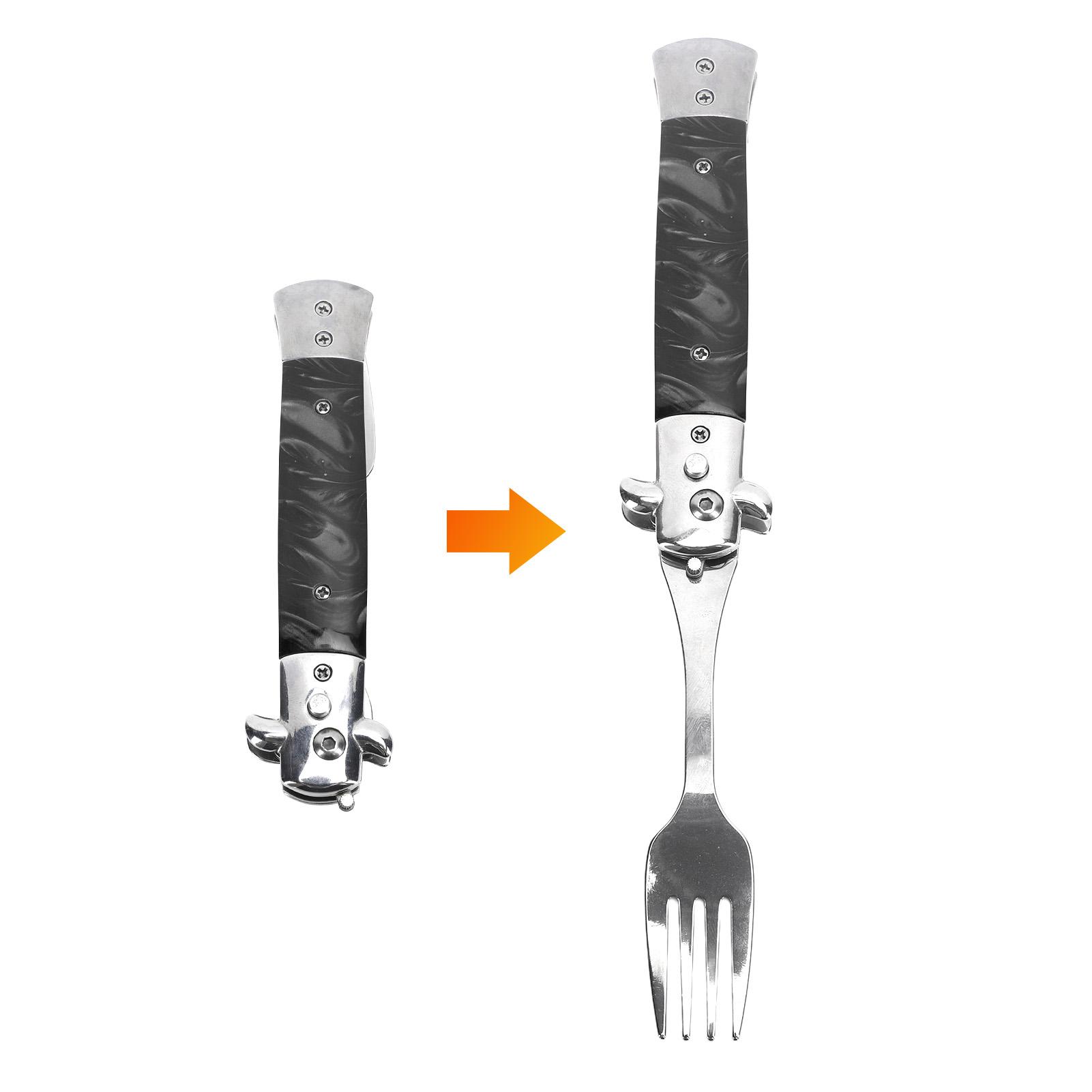 Folding Spring Camping Fork One Button Flick 304 Stainless Steel Size Automatic Spring Utensils Fork
Folding Spring Camping Fork One Button Flick 304 Stainless Steel Size Automatic Spring Utensils Fork