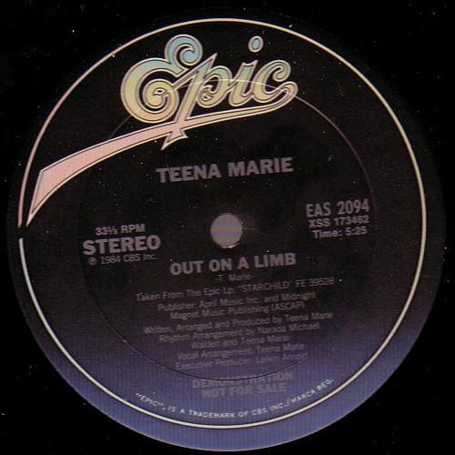 12inch Record TEENA MARIE Out On A Limb EAS2094 Epic 1984 US SoulFunk Used
12inch Record TEENA MARIE Out On A Limb EAS2094 Epic 1984 US SoulFunk Used