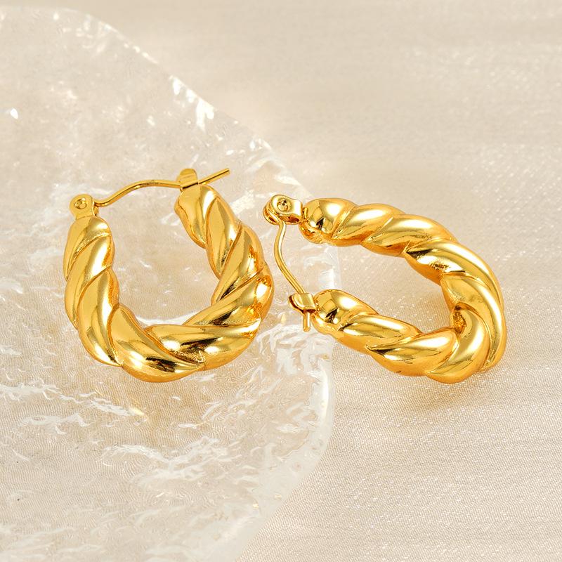 18K Gold Plated Titanium Steel Twist Earrings - Women s Non-Fading Round Ear Cuffs 18K Gold
18K Gold Plated Titanium Steel Twist Earrings - Women s Non-Fading Round Ear Cuffs 18K Gold