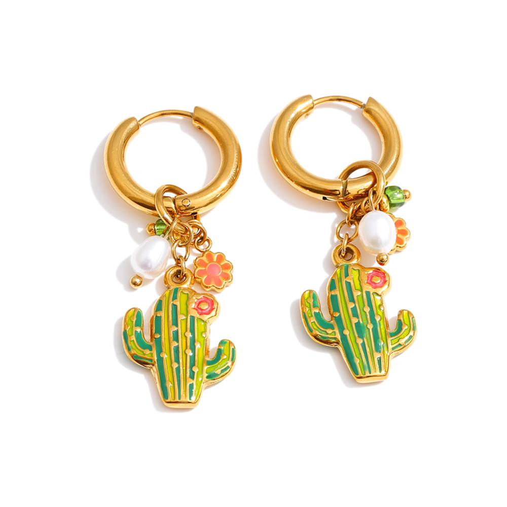 Yhpup Stainless Steel Natural Pearl Enamel Cactus Drop Hoop Earrings Stylish Unique Summer Handmade Jewelry 18K PVD Plated
Yhpup Stainless Steel Natural Pearl Enamel Cactus Drop Hoop Earrings Stylish Unique Summer Handmade Jewelry 18K PVD Plated
