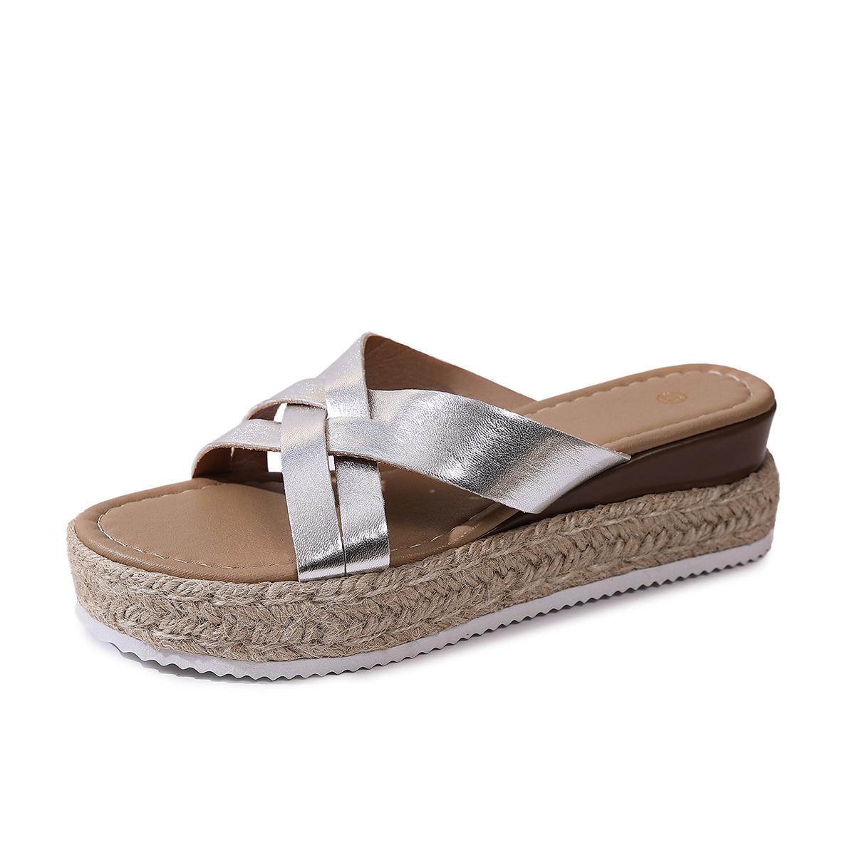 Lightweight Straw Sole Wedge Slippers Summer New Round Toe Open Toe Crossover Strap Cutout Platform Sandals 43 срібний
Lightweight Straw Sole Wedge Slippers Summer New Round Toe Open Toe Crossover Strap Cutout Platform Sandals 43 срібний