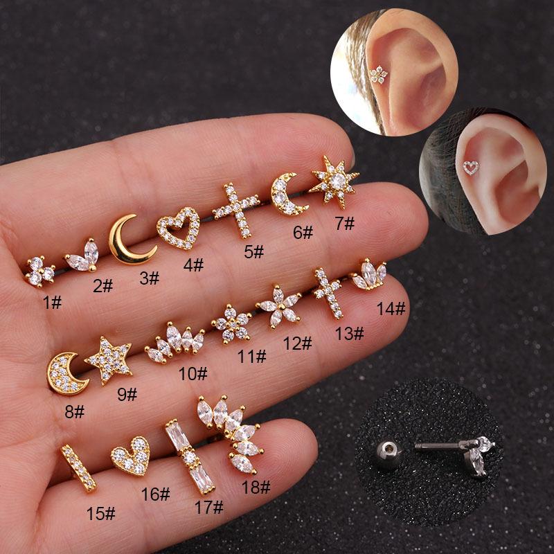 1PC Korean Stainless Steel Mini Zircon Cartilage Ear Stud Earrings For Women Moon Cross Flowers Helix Tragus Piercing Jewelry 1
1PC Korean Stainless Steel Mini Zircon Cartilage Ear Stud Earrings For Women Moon Cross Flowers Helix Tragus Piercing Jewelry 1