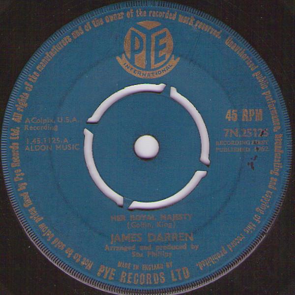7inch Record JAMES DARREN - Her Royal Majesty 7N25125 Pye Internation 1962 UK Rock Used
7inch Record JAMES DARREN - Her Royal Majesty 7N25125 Pye Internation 1962 UK Rock Used