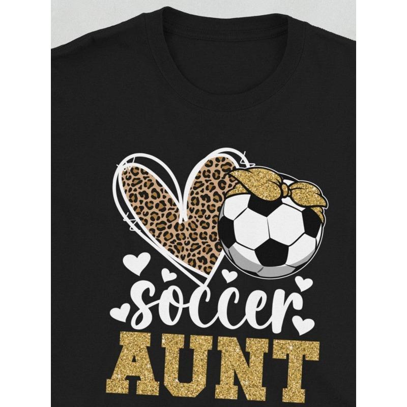 European Size Men s Soccer T-Shirt with Leopard Print Heart & Golden Soccer Ball Graphic - Soccer Aunt Slogan, Black , Casual Round Neck Tee 4XL
European Size Men s Soccer T-Shirt with Leopard Print Heart & Golden Soccer Ball Graphic - Soccer Aunt Slogan, Black , Casual Round Neck Tee 4XL
