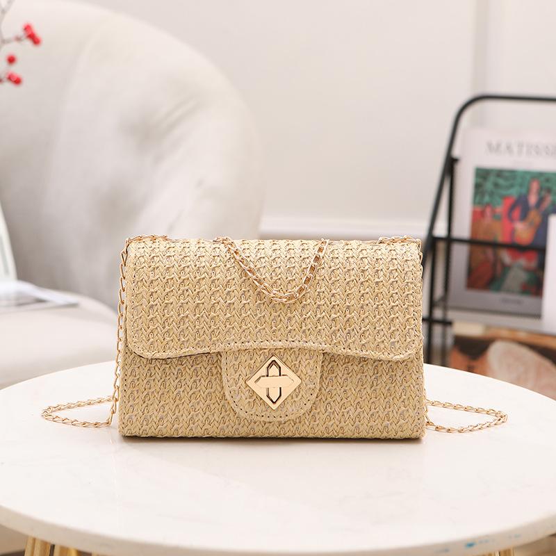 Женская сумка свежая и модная квадратная сумка с цепочкой и замком-перевертышем, персонализированная плетеная из травы, на плечо
