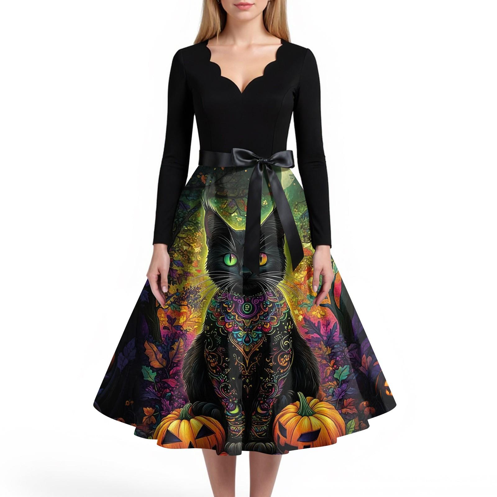 Women s Casual And Fashionable V-neck Long-sleeved Halloween Printed Dress L чорний
Women s Casual And Fashionable V-neck Long-sleeved Halloween Printed Dress L чорний