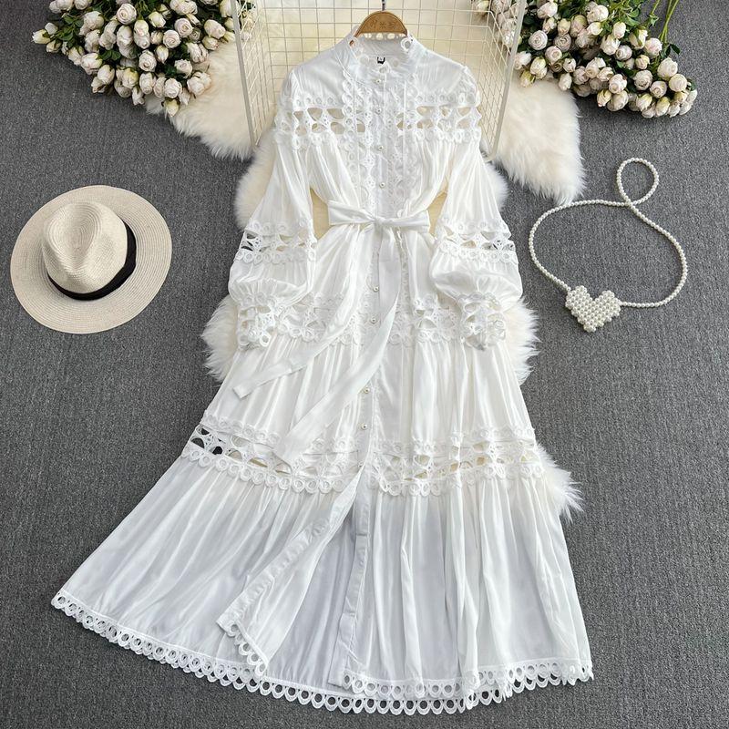 Retro Lantern Long Sleeve Single Breasted Elegance Dress White L
Retro Lantern Long Sleeve Single Breasted Elegance Dress White L