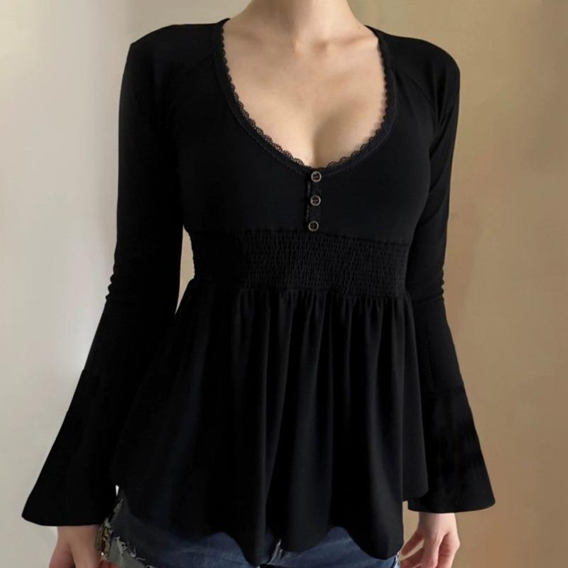 Women s Lace Trim Peplum Blouse V-Neck Long Sleeve Flare Sleeve Top S чорний
Women s Lace Trim Peplum Blouse V-Neck Long Sleeve Flare Sleeve Top S чорний