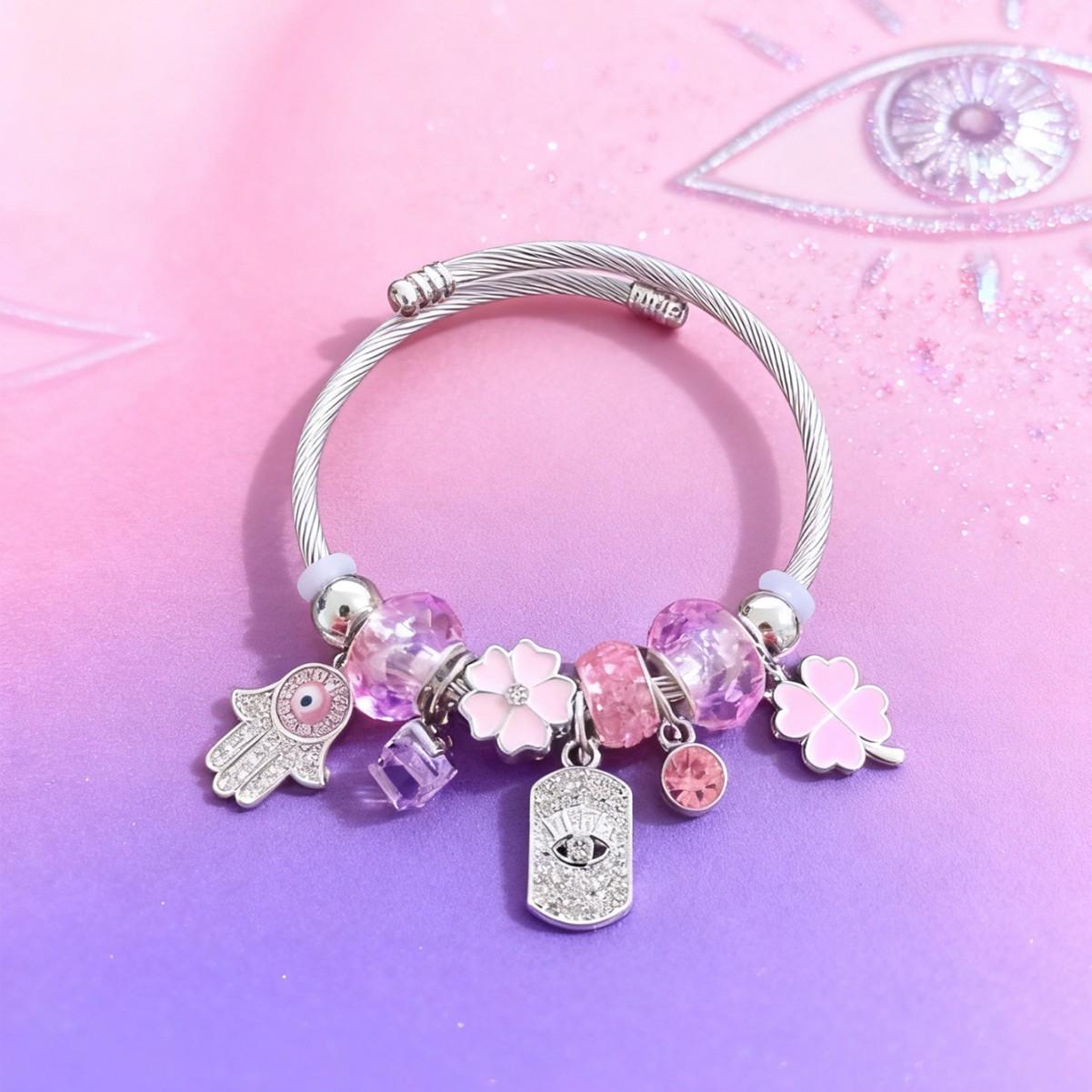Pink Crystal Evil Eye Four Leaf Clover Bracelet Stainless Steel Jewelry for Good Luck
Pink Crystal Evil Eye Four Leaf Clover Bracelet Stainless Steel Jewelry for Good Luck