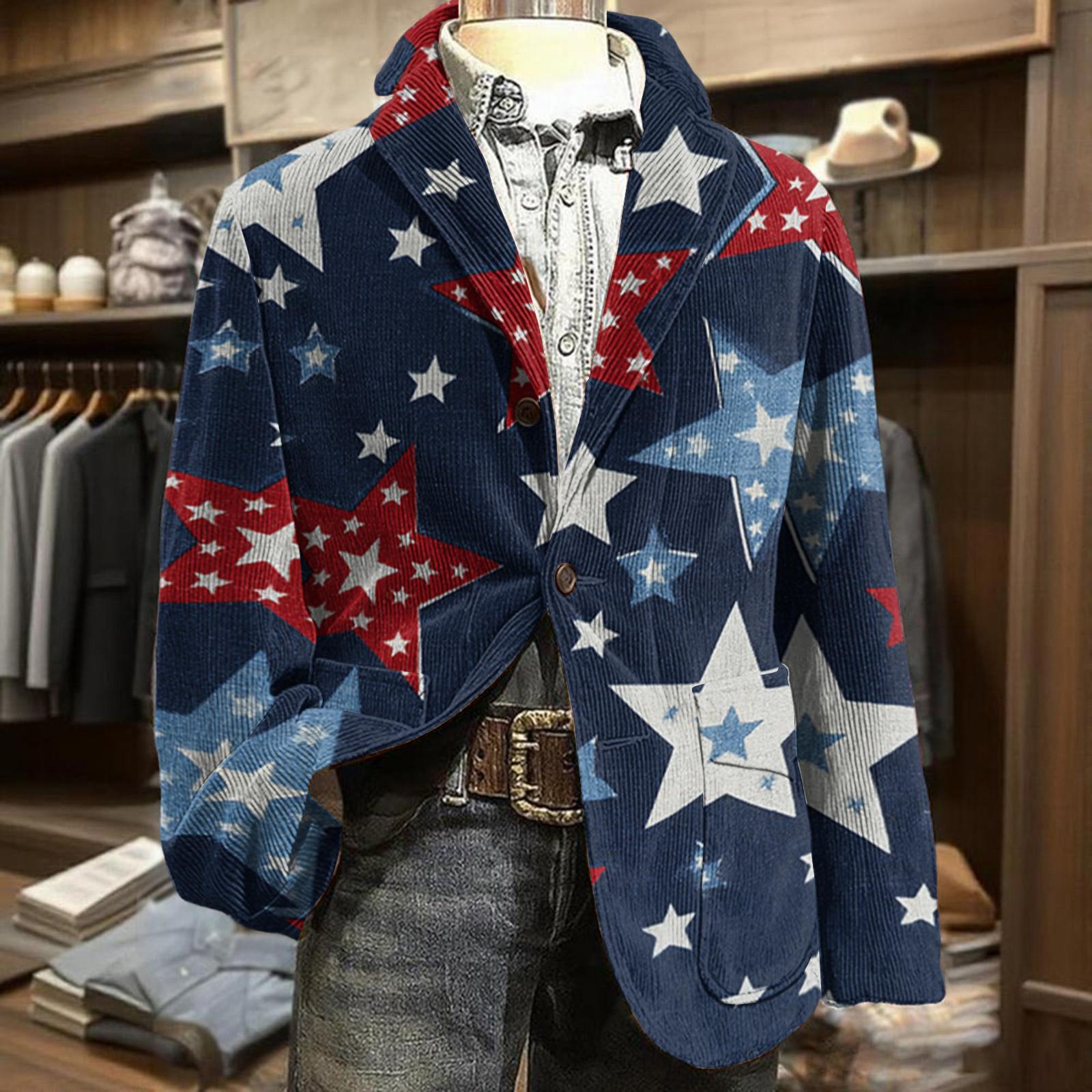 Men Corduroy Blazer Business Casual Suit Jacket with Independence Day Themed Print for Formal or Daily Wear S
Men Corduroy Blazer Business Casual Suit Jacket with Independence Day Themed Print for Formal or Daily Wear S