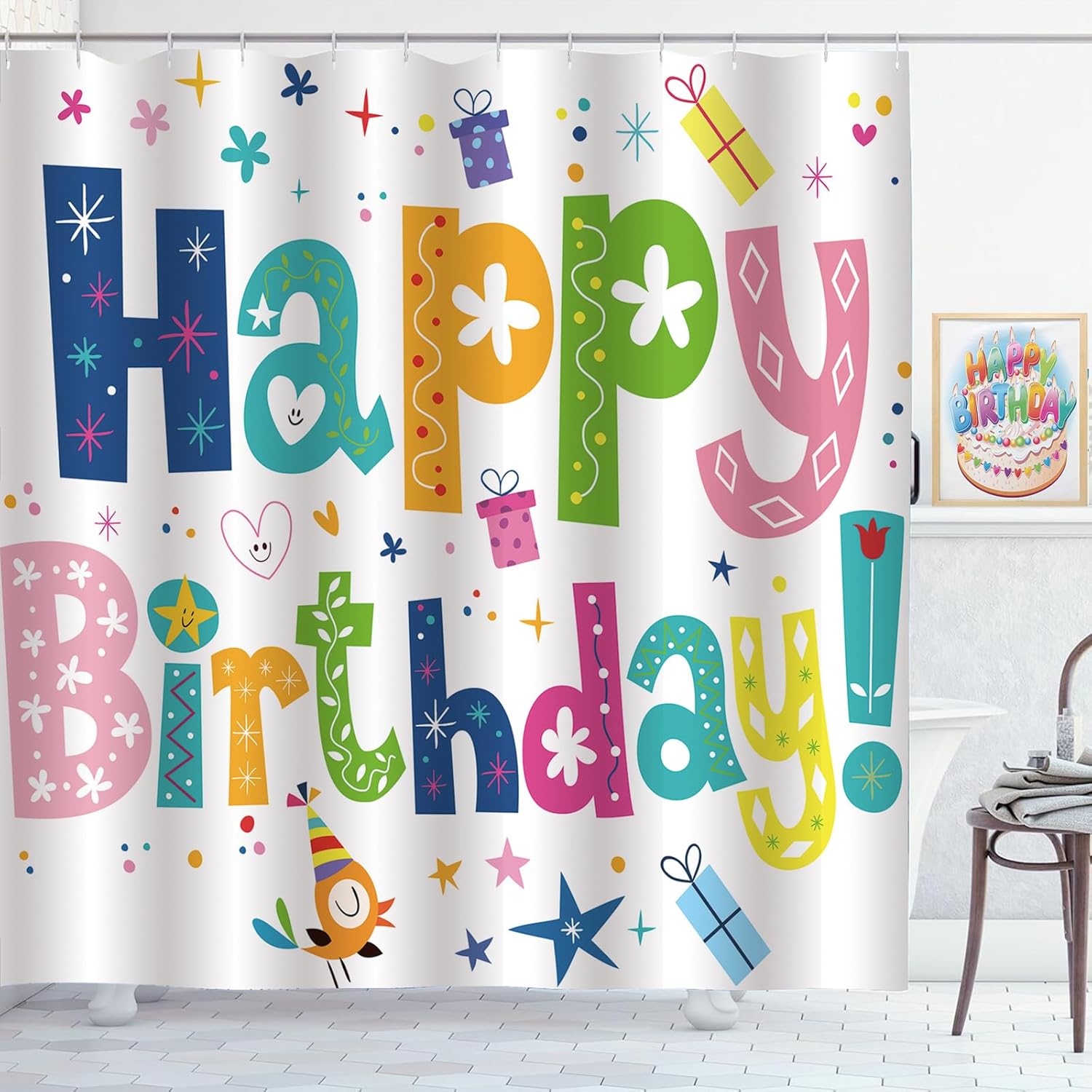 Happy Birthday Rainbow Shower Curtain For Kids Party Polyester Fabric Bathroom Decor With Colorful Celebration Pattern W60H190(CM)-1 Pcs
Happy Birthday Rainbow Shower Curtain For Kids Party Polyester Fabric Bathroom Decor With Colorful Celebration Pattern W60H190(CM)-1 Pcs