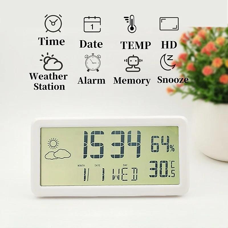 Battery Powered Digital Alarm Clock TEMP Humidity Date Week Weather Station Snooze Table Clock 12/24H Wall-mounted LCD Clock
Battery Powered Digital Alarm Clock TEMP Humidity Date Week Weather Station Snooze Table Clock 12/24H Wall-mounted LCD Clock