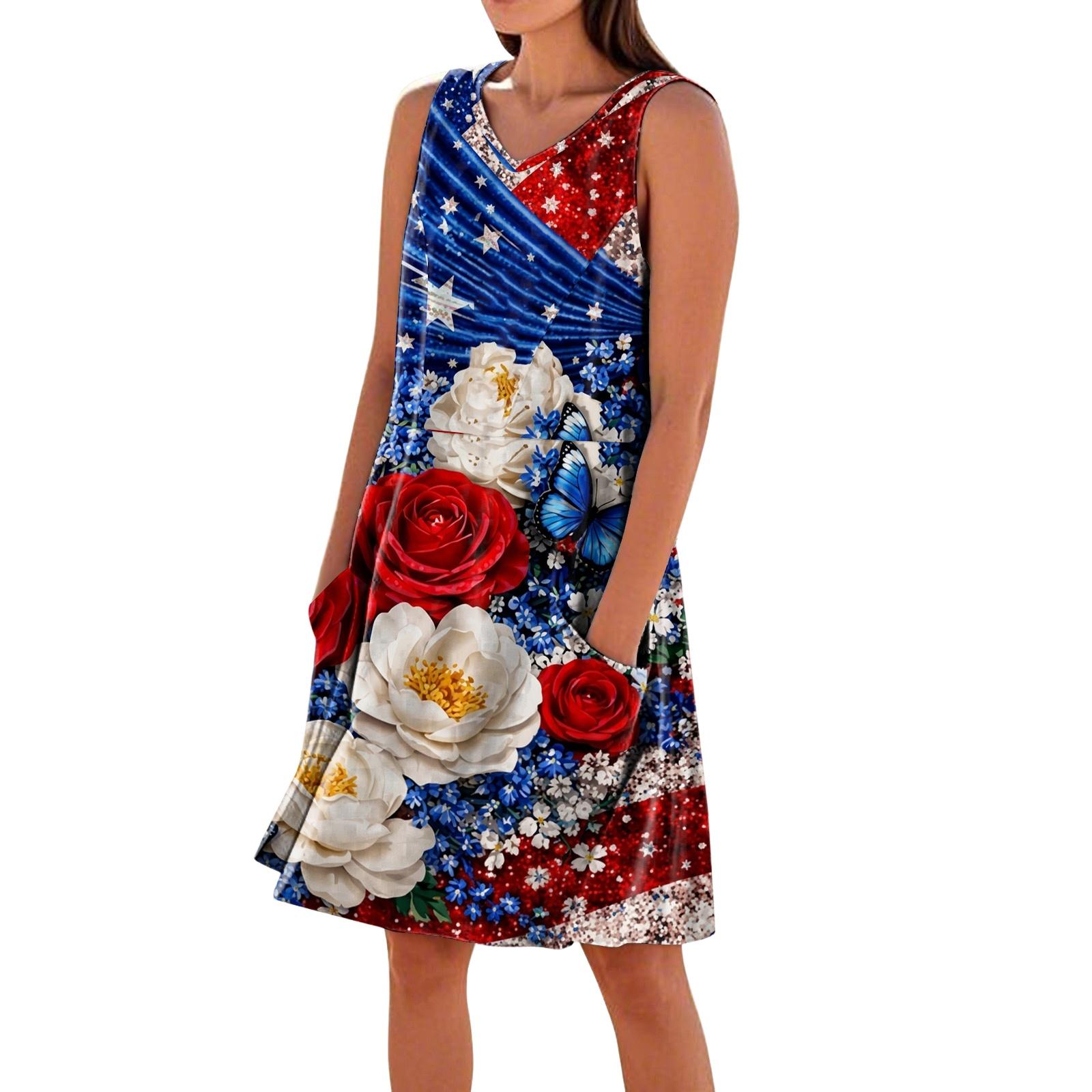 Women Sleeveless V Neck Casual Dress with Pockets Printed Loose Fit Knee Length Comfortable Summer Wear S
Women Sleeveless V Neck Casual Dress with Pockets Printed Loose Fit Knee Length Comfortable Summer Wear S