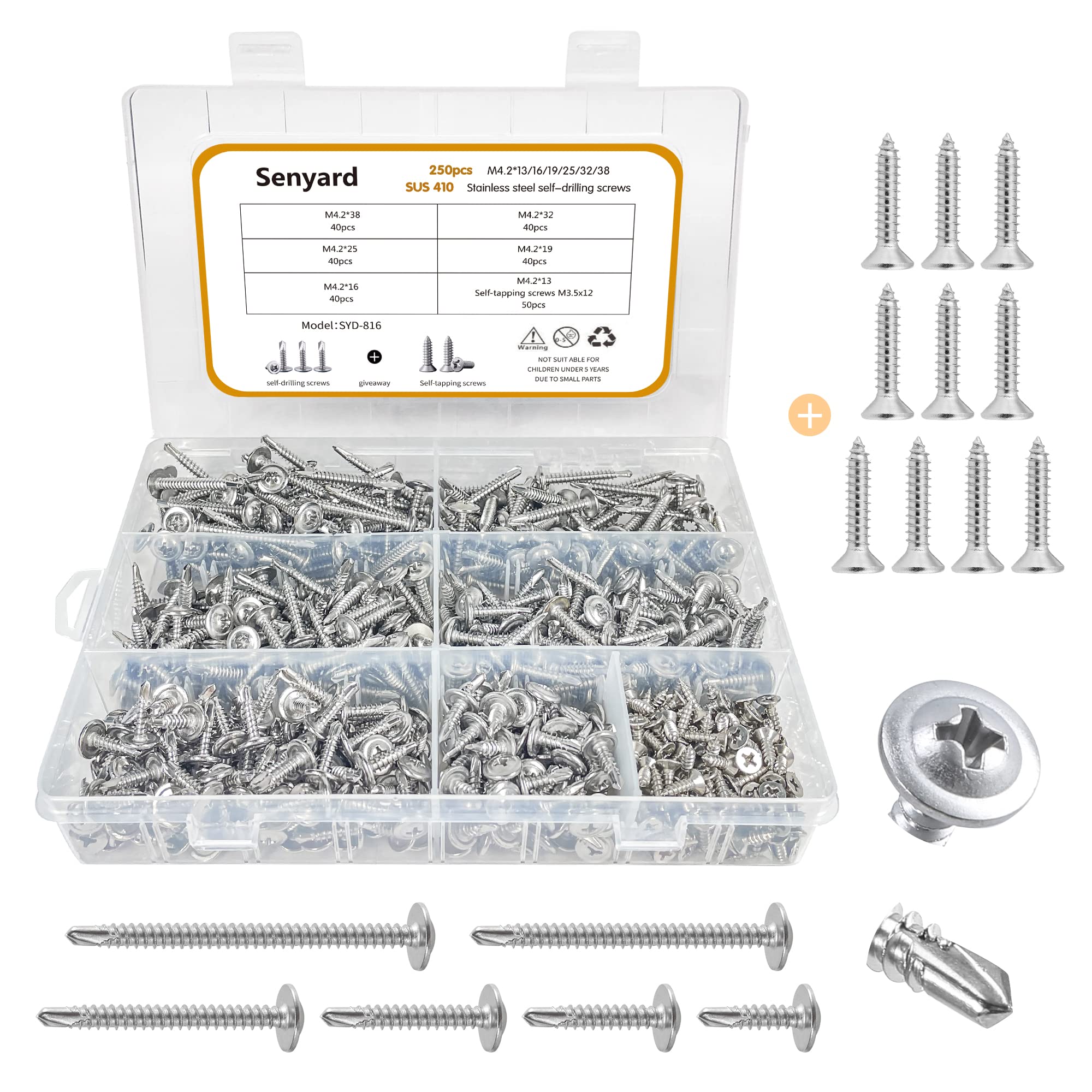 Pack of 250 Drill Stainless Steel SUS410 Pan Head Drill Screws with Thin for Sheet with Storage Case Screws, Washers, Metal, M4.2, 13mm, 16mm, 19mm,
Pack of 250 Drill Stainless Steel SUS410 Pan Head Drill Screws with Thin for Sheet with Storage Case Screws, Washers, Metal, M4.2, 13mm, 16mm, 19mm,