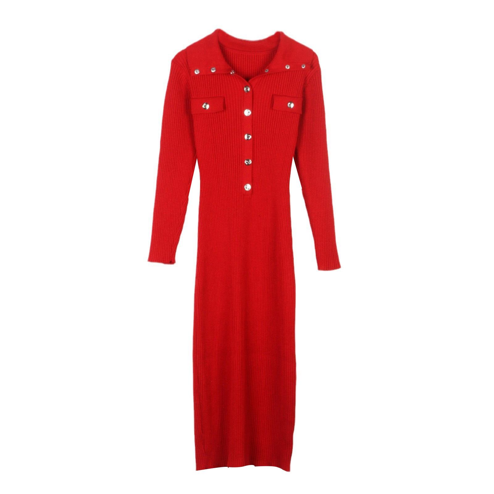 Women s French Polo Collar Knitted Dress with Gold Thread and Metal Cufflinks for Autumn/Winter Slim Fit L
Women s French Polo Collar Knitted Dress with Gold Thread and Metal Cufflinks for Autumn/Winter Slim Fit L