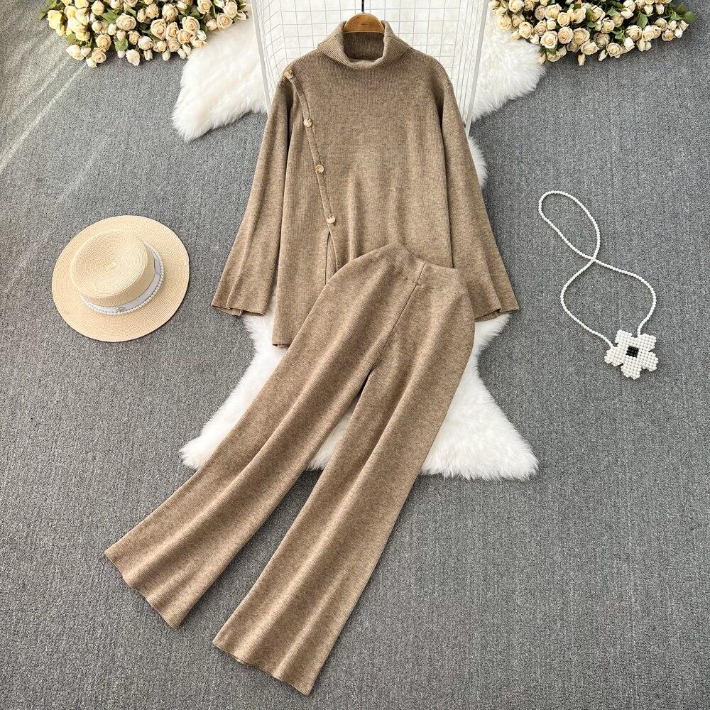 Осенне-зимний МОДНЫЙ КОСТЮМ ДЛЯ ДОСУГА Свободный свитер с длинными рукавами + демонстрация с высокой талией Тонкие широкие брюки на ощупь из двух частей 
Осенне-зимний МОДНЫЙ КОСТЮМ ДЛЯ ДОСУГА Свободный свитер с длинными рукавами + демонстрация с высокой талией Тонкие широкие брюки на ощупь из двух частей