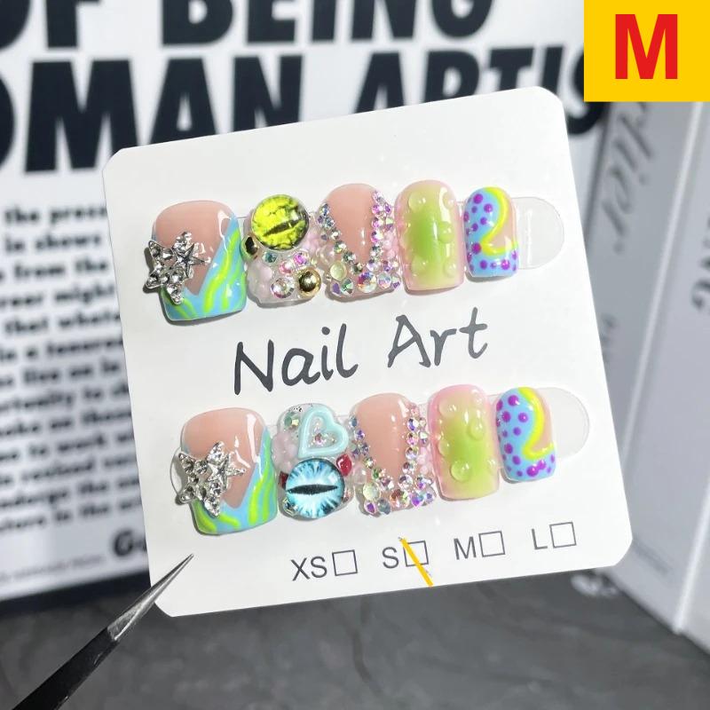Handmade Press on Nails Short Duckbill Shaped Fake Nails with Rhinestone Love Star Design Full Cover Wearable French False Nails
Handmade Press on Nails Short Duckbill Shaped Fake Nails with Rhinestone Love Star Design Full Cover Wearable French False Nails