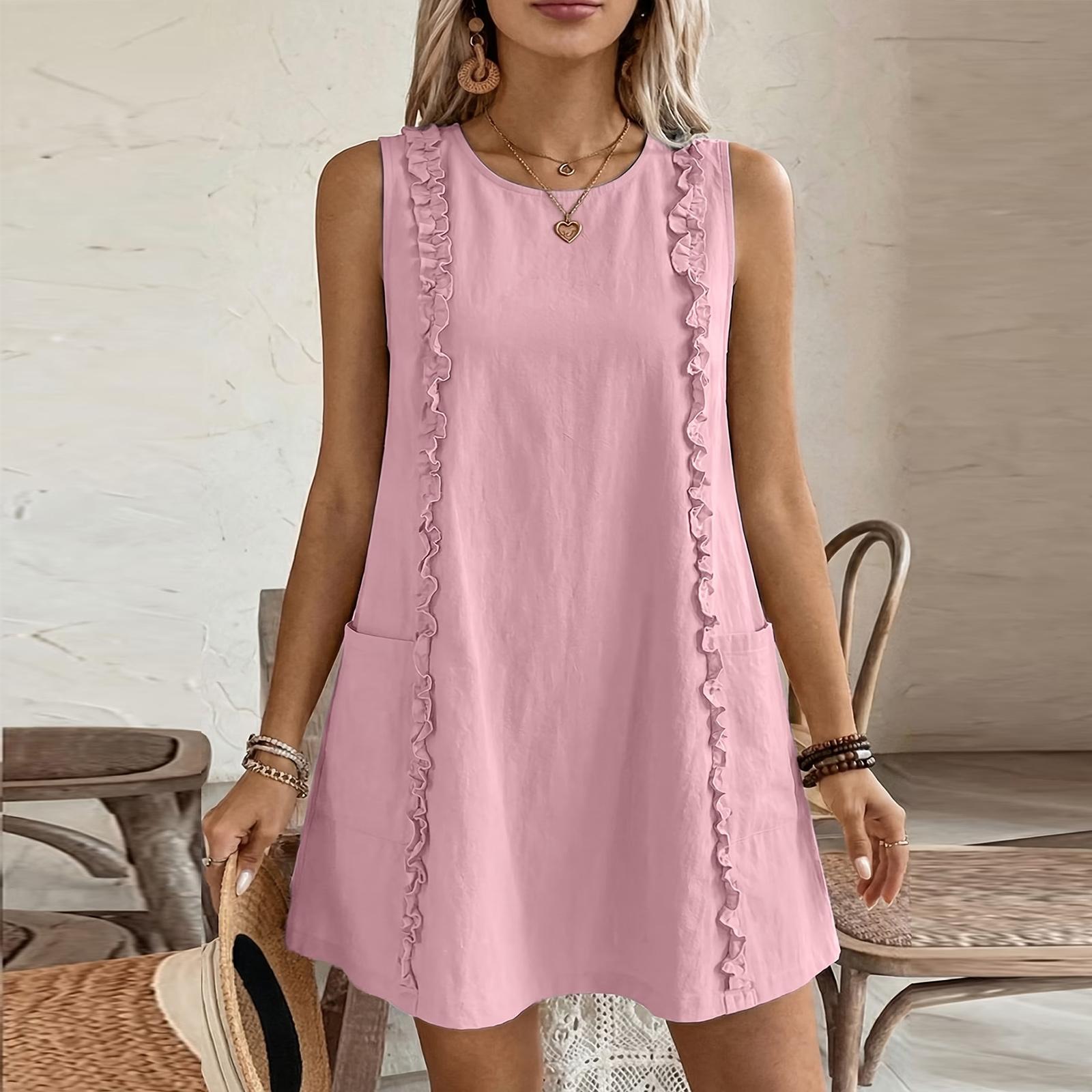Women Sleeveless Ruffle Trim Tank Dress Casual Loose Fit Mini Dress with Pockets Solid Color Simple Style for Daily Wear XXL
Women Sleeveless Ruffle Trim Tank Dress Casual Loose Fit Mini Dress with Pockets Solid Color Simple Style for Daily Wear XXL