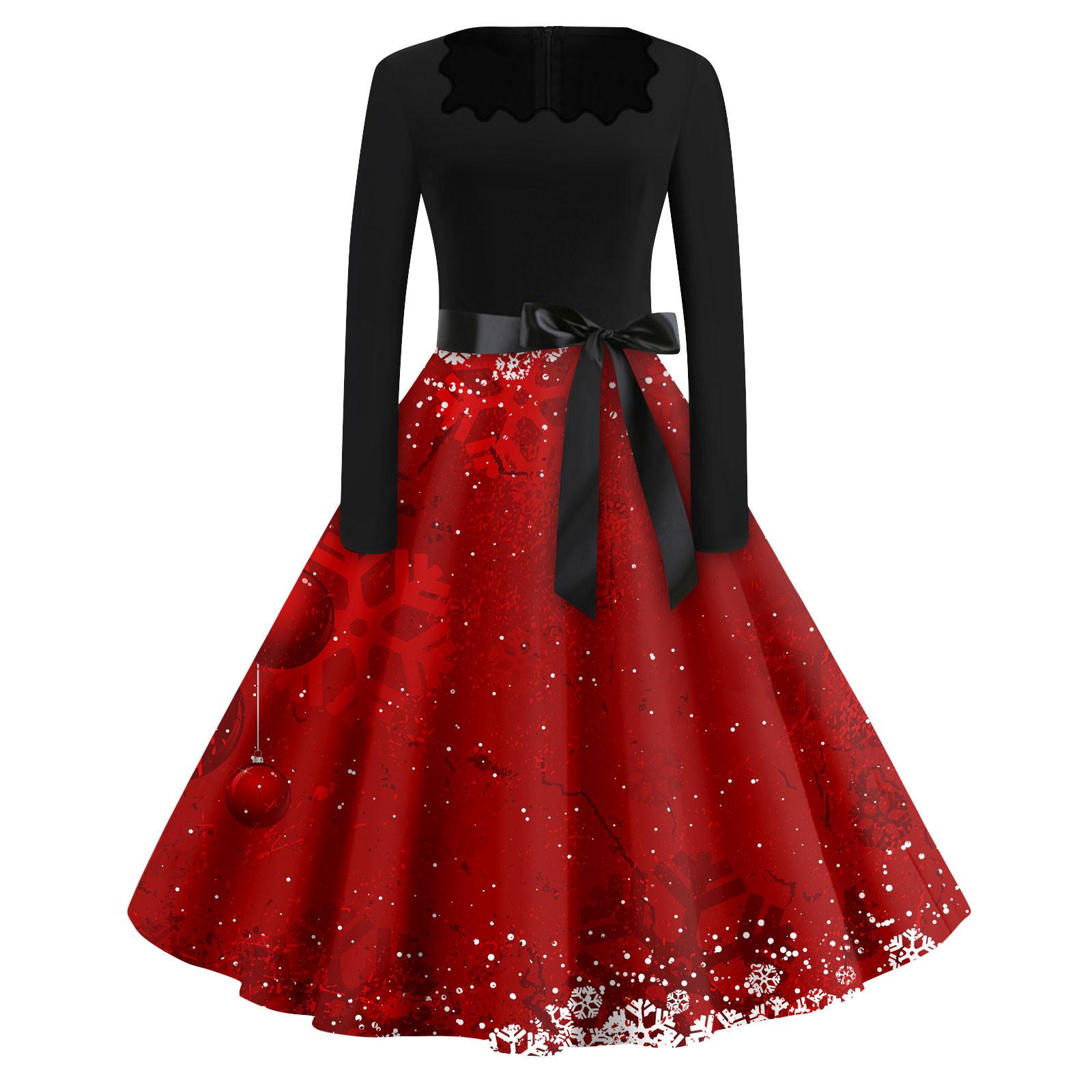 Женская мода с квадратным вырезом, повседневные тонкие рождественские платья с длинным рукавом и принтом S
Женская мода с квадратным вырезом, повседневные тонкие рождественские платья с длинным рукавом и принтом S