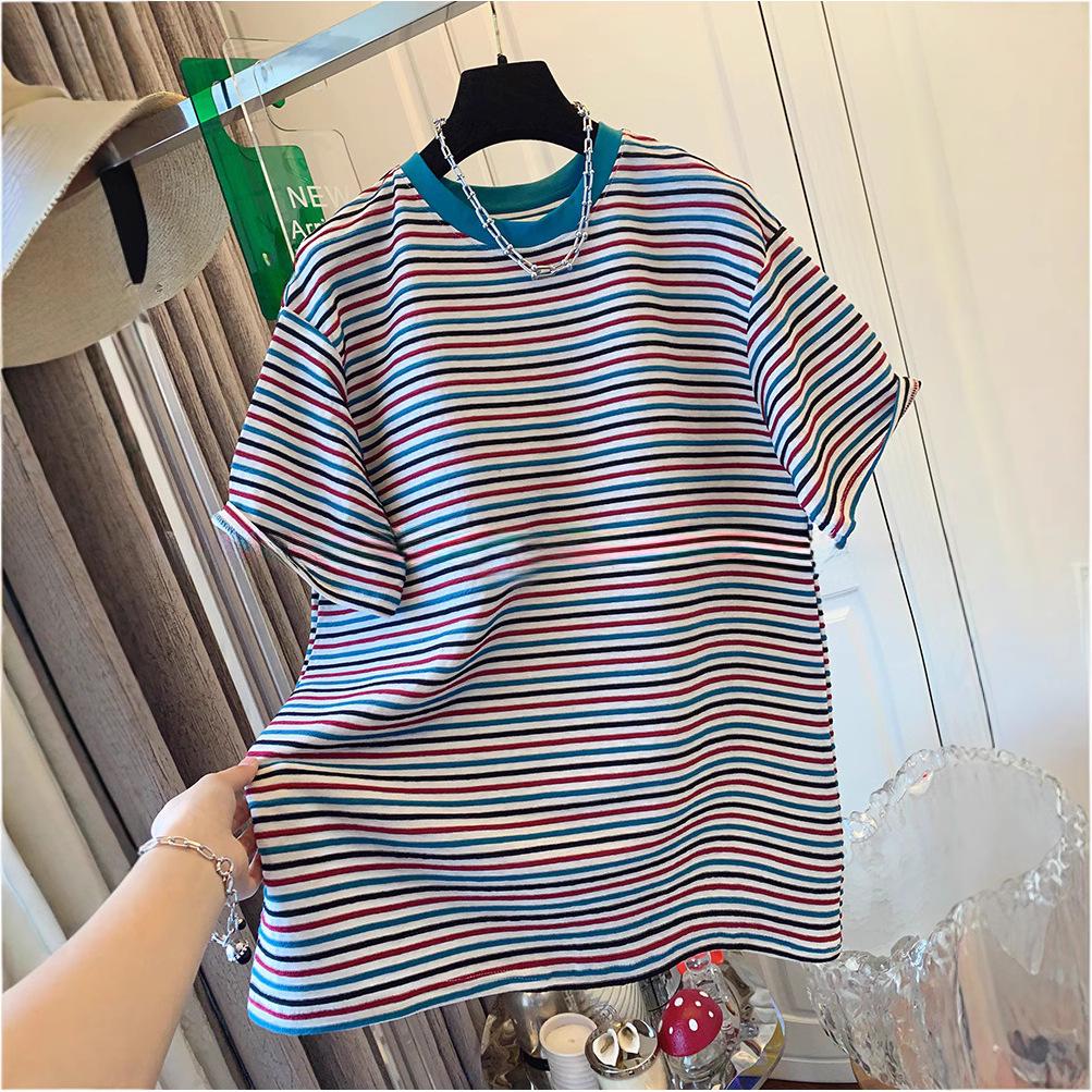 European Plus Size Striped Short Sleeve T-shirt for Women - Versatile Summer Loose Top 3XL
European Plus Size Striped Short Sleeve T-shirt for Women - Versatile Summer Loose Top 3XL