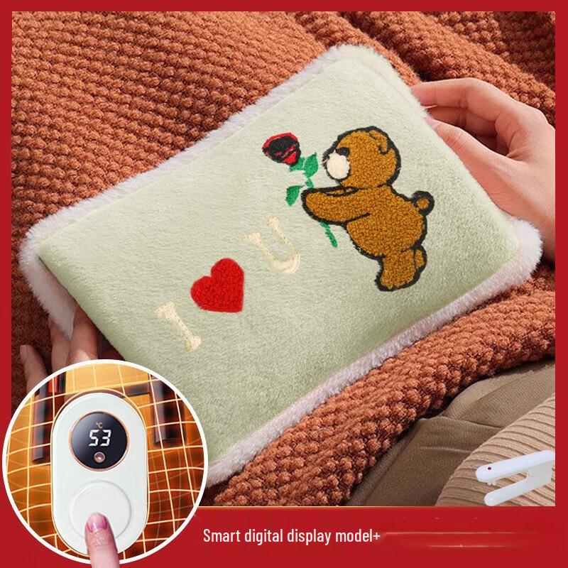 Грелка для рук в форме сердца, медведь, зеленая, цифровая, перезаряжаемая