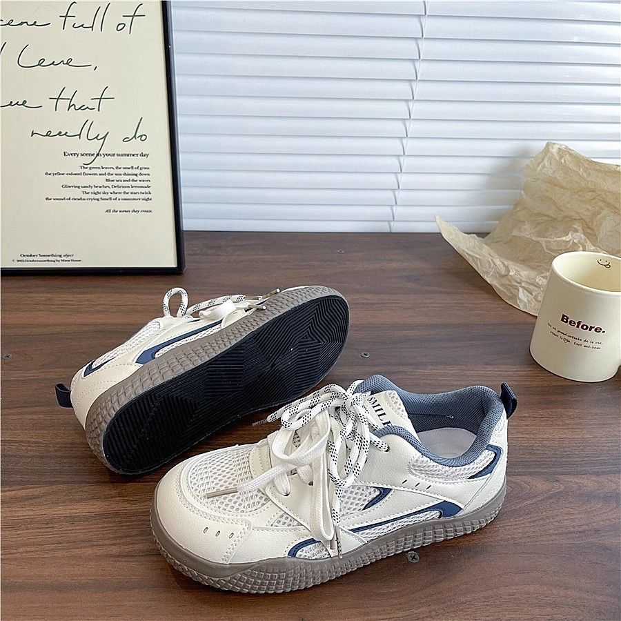 Корейская версия 2025 летние сетчатые дышащие кроссовки для моральной подготовки, универсальная шикарная обувь, модные кроссовки на платформе с круглым носком, уродливо-милые 40 бежевый