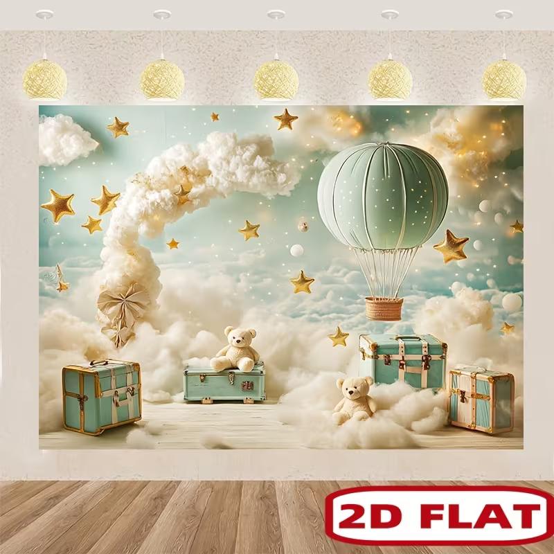 2D Mint Hot Air Balloon Backdrop, Cloudy Sky with Teddy Bears, Stars and Suitcases for Baby Shower 47.2x31.5inch/120*80cm
2D Mint Hot Air Balloon Backdrop, Cloudy Sky with Teddy Bears, Stars and Suitcases for Baby Shower 47.2x31.5inch/120*80cm