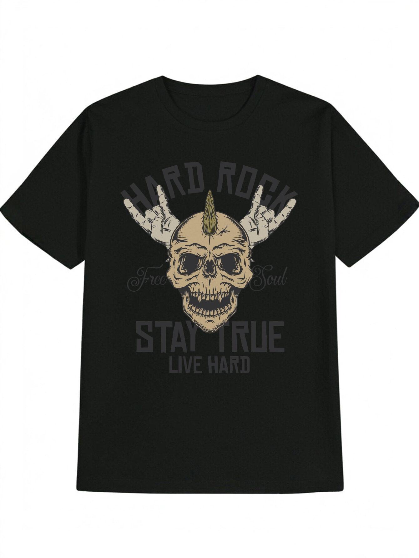 Black Hard Rock Skull Graphic T-shirt - Stay True Live Hard Design with Raised Fist & Mohawk Print XXXL
Black Hard Rock Skull Graphic T-shirt - Stay True Live Hard Design with Raised Fist & Mohawk Print XXXL