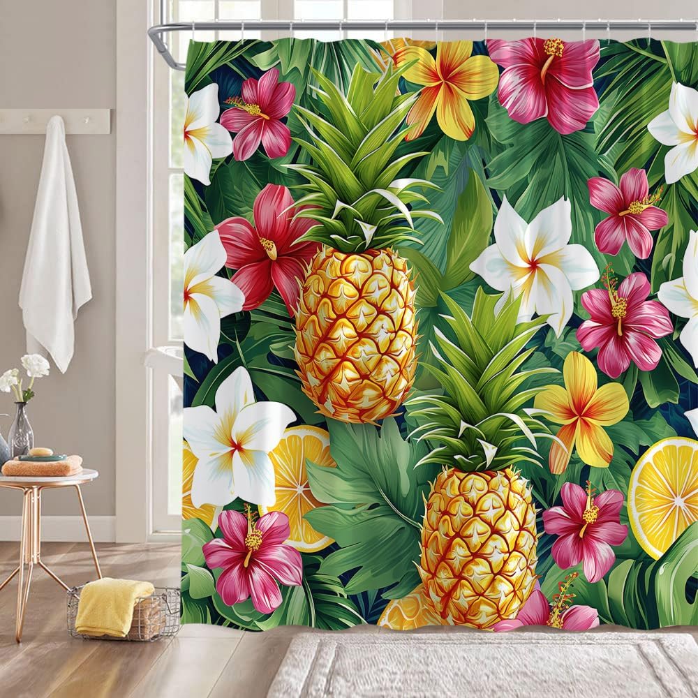 Tropical Pineapple Hibiscus Flower Shower Curtain 70X70 Inches Hawaiian Summer Theme Bathroom Decor W60H190(CM)-1 Pcs
Tropical Pineapple Hibiscus Flower Shower Curtain 70X70 Inches Hawaiian Summer Theme Bathroom Decor W60H190(CM)-1 Pcs