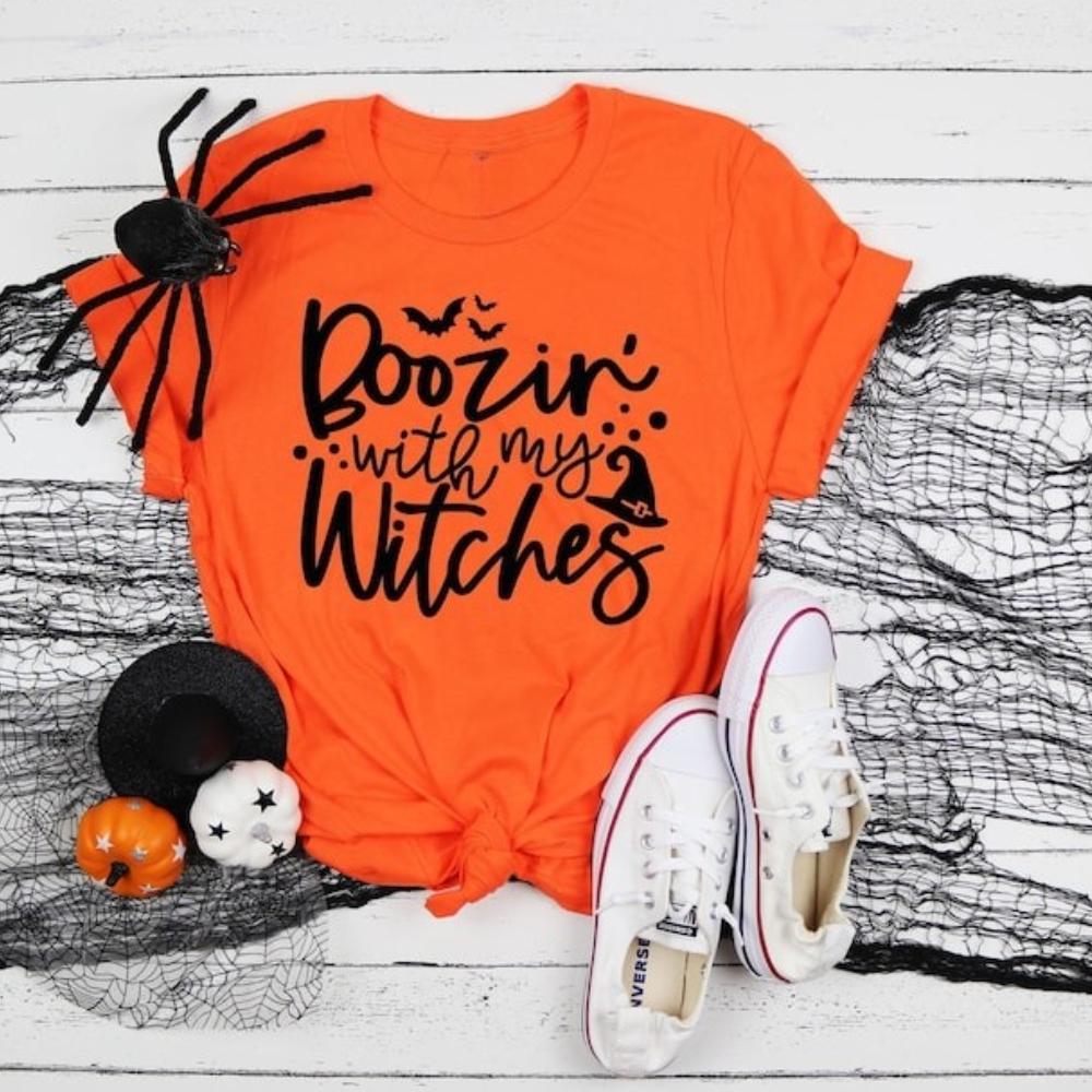 Boozin with My Witches Halloween Wine Graphic T Shirts Happy All Saints Day Woman Man Cotton Tshirt Autumn Festival Tops Tee S
Boozin with My Witches Halloween Wine Graphic T Shirts Happy All Saints Day Woman Man Cotton Tshirt Autumn Festival Tops Tee S
