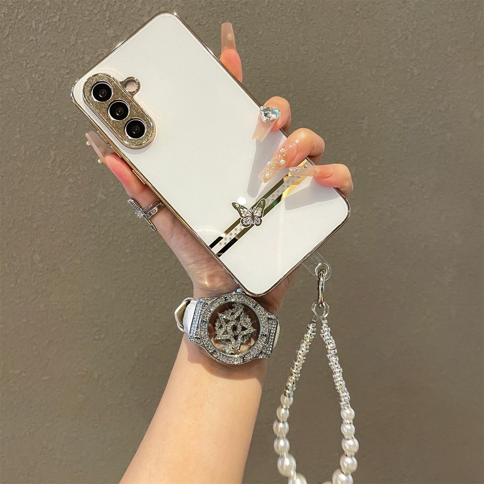 For Samsung Galaxy A56 5G Case with Wrist Strap Rhinestone Butterfly Decor Electroplated TPU+PC Phone Cover Black
For Samsung Galaxy A56 5G Case with Wrist Strap Rhinestone Butterfly Decor Electroplated TPU+PC Phone Cover Black