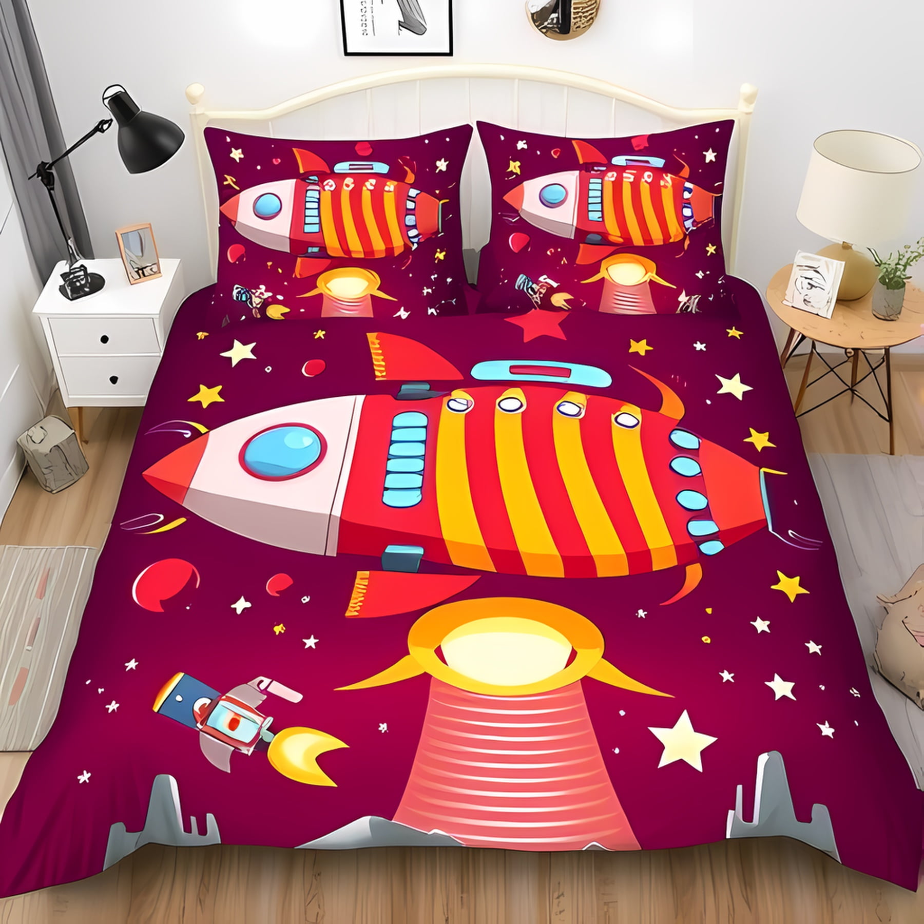 Space Themed Beding Set Black Soft Duvet Cover featuring Rocket Ship Planets Suitable Children Kids plus Adult Peoples Warm Soft plus Breathable 135*200cm Eu-Single
Space Themed Beding Set Black Soft Duvet Cover featuring Rocket Ship Planets Suitable Children Kids plus Adult Peoples Warm Soft plus Breathable 135*200cm Eu-Single