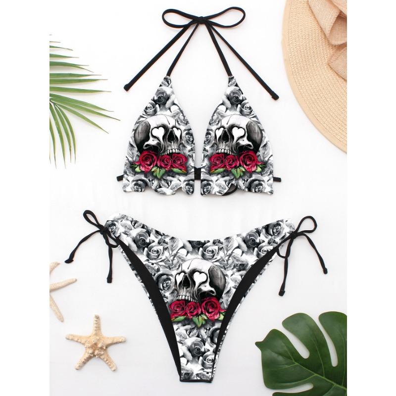 Women s Skull & Rose Print Halter Triangle Tie Side Two-Piece Bikini Swimsuit S
Women s Skull & Rose Print Halter Triangle Tie Side Two-Piece Bikini Swimsuit S