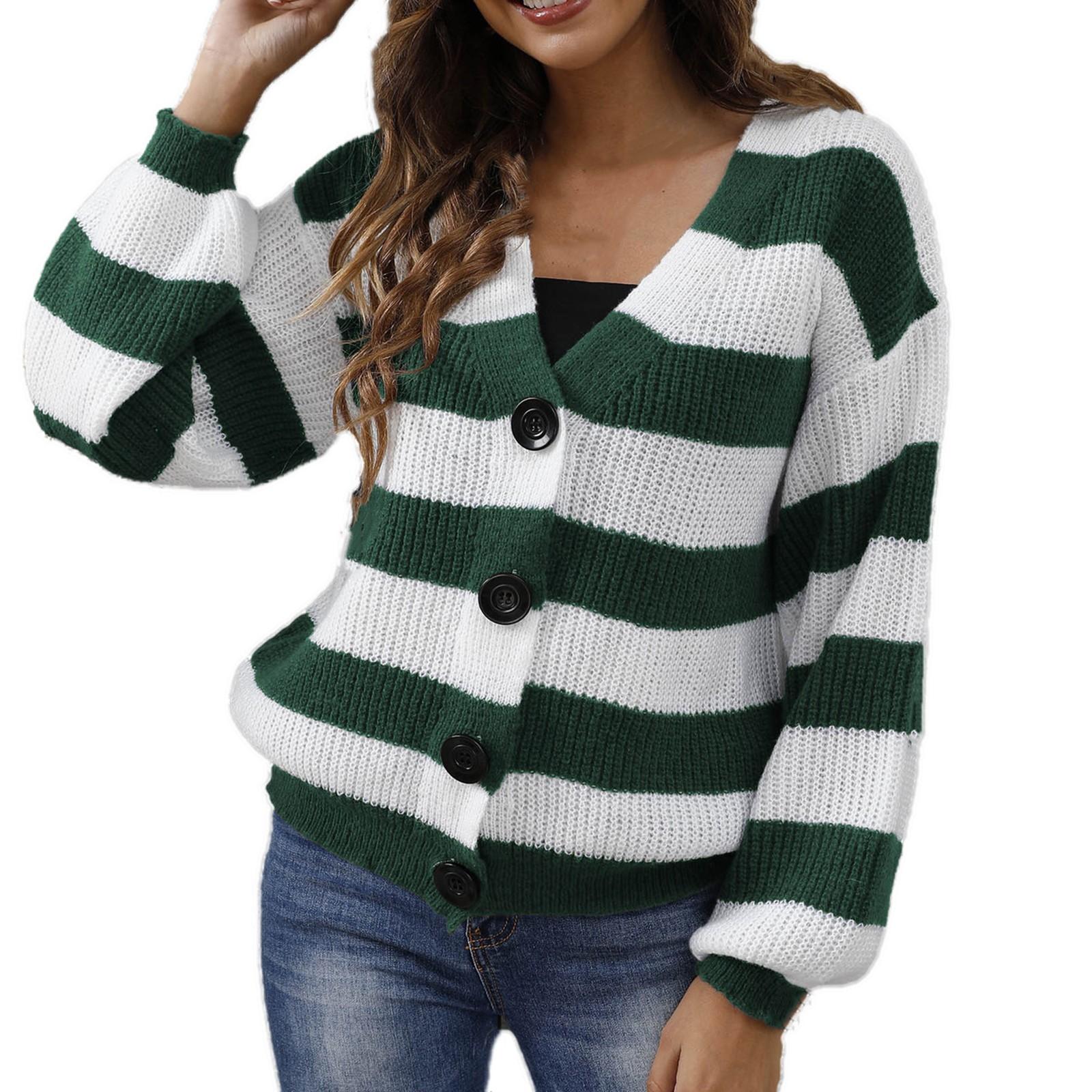 Женская повседневная модная удобная новая контрастная полосатая тканая куртка-свитер с пуговицами S