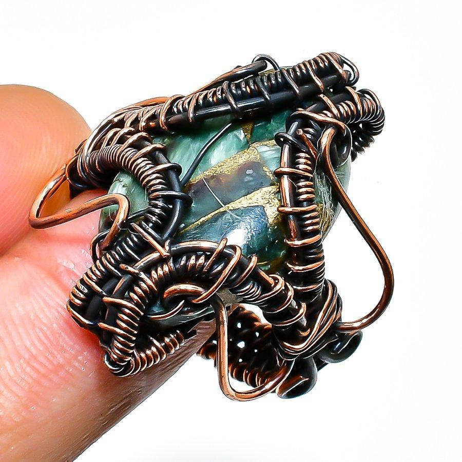Copper Seraphinite Gemstone Handmade Copper Wire Wrap Jewelry Ring Size 10
Copper Seraphinite Gemstone Handmade Copper Wire Wrap Jewelry Ring Size 10