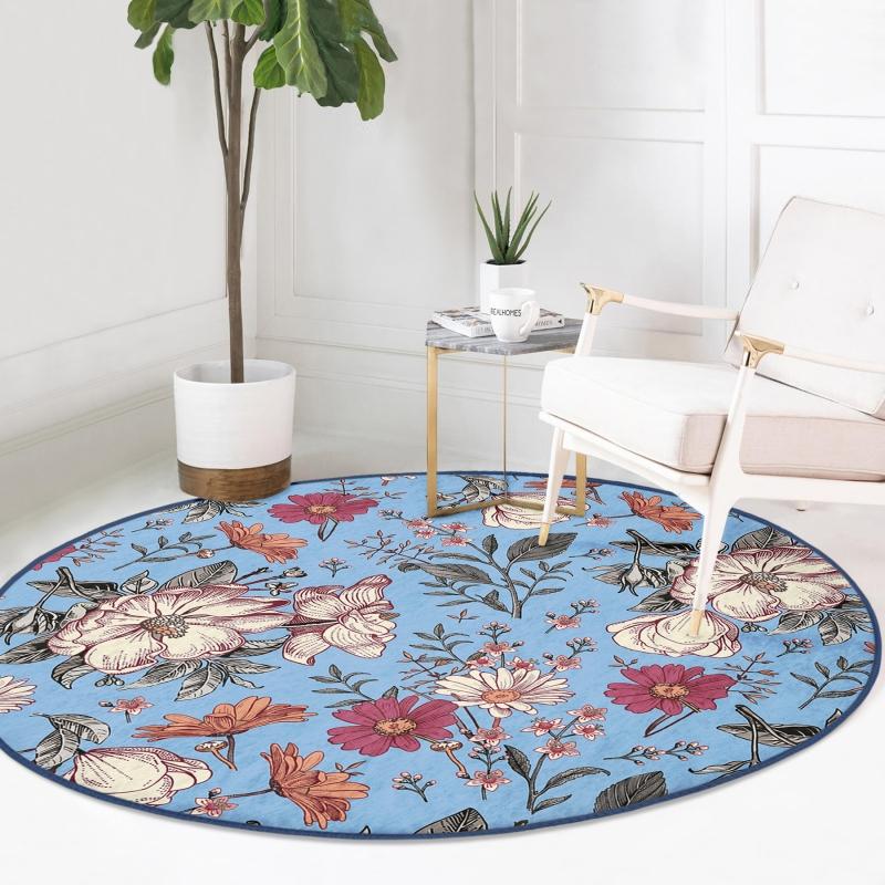 Синий пол Daisy and Rose Design Цифровая печать Современный темно-синий Гостиная Гостиная Круглый ковер с моющимся нескользящим основанием 
Синий пол Daisy and Rose Design Цифровая печать Современный темно-синий Гостиная Гостиная Круглый ковер с моющимся нескользящим основанием