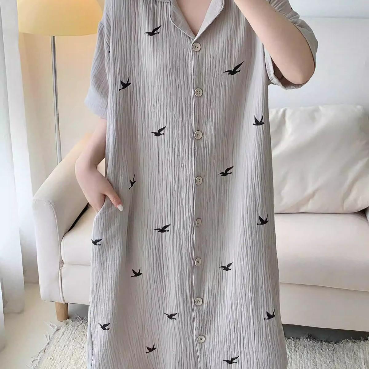 Summer Women s Ins Style Pajamas Homewear Dresses Simple High-Class Sense of Printing Nightgown Models Loose Pajamas S
Summer Women s Ins Style Pajamas Homewear Dresses Simple High-Class Sense of Printing Nightgown Models Loose Pajamas S