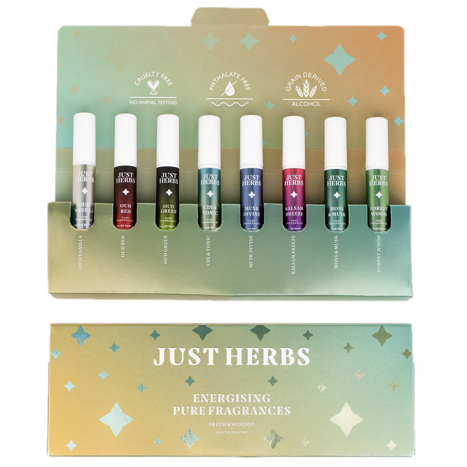 Just Herbs Energizing Pure Fragrances Pocket Perfume Fresh & Woody Floral Set of 8 Unisex EDP
Just Herbs Energizing Pure Fragrances Pocket Perfume Fresh & Woody Floral Set of 8 Unisex EDP